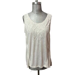 Knox Rose Lacy Fringe Ivory Sleeveless Top Size L